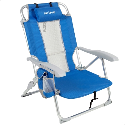 Silla de Playa Reclinable 7 Posiciones con Cojín, 50x55x80 Cm, Azul