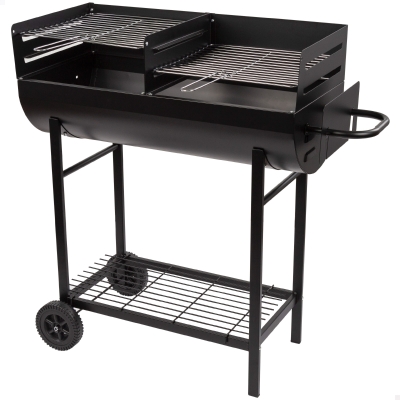 Barbacoa de Carbón Portátil Doble Parrilla Regulable, 97x42x96 Cm, Negro