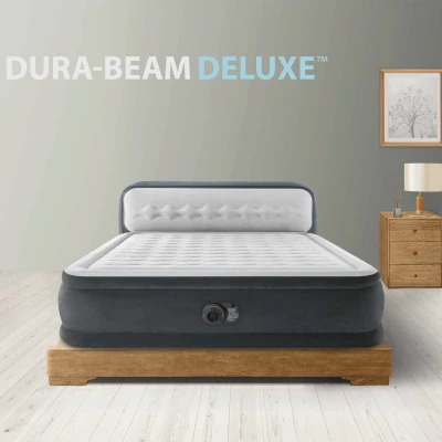 Colchón Hinchable Doble Intex Ultra Plush Cabecero Integrado, 152x236x46 Cm, Gris