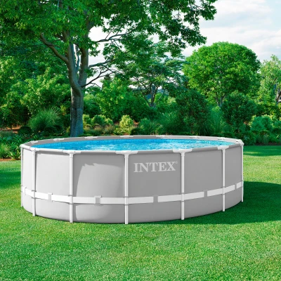 Piscina Desmontable Redonda Prisma Frame con Depuradora 3.785 L/h, 457x457x122 Cm, Azul y Gris Claro