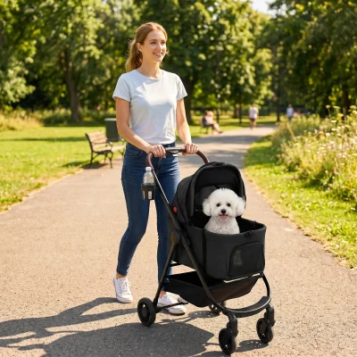 PawHut 3-in-1 Foldable Dog Stroller with Carrier Black