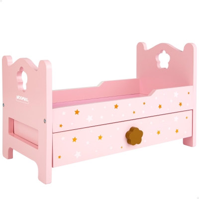 Cama para Muñecas de Madera con Cajón Extraíble, 31x16x20 Cm, Rosa