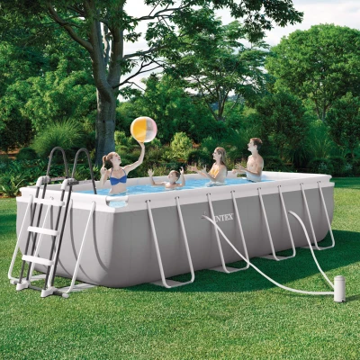 Piscina Desmontable Rectangular Prisma Frame Intex con Depuradora, 400x200x100 Cm, Gris Claro