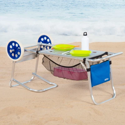 Carro de Playa Convertible 2 en 1 Aluminio Plegable, 47x76x100 Cm, Azul