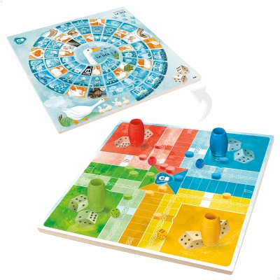 Juego Parchís y Oca de Madera Reversible 2 en 1, 27x5,3x27 Cm, Madera Natural