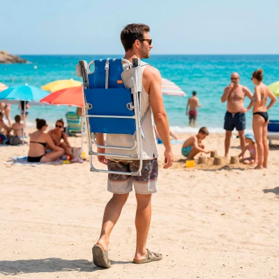 Silla de Playa Plegable Superresistente Reclinable 48x65x100 Cm, Azul y Gris