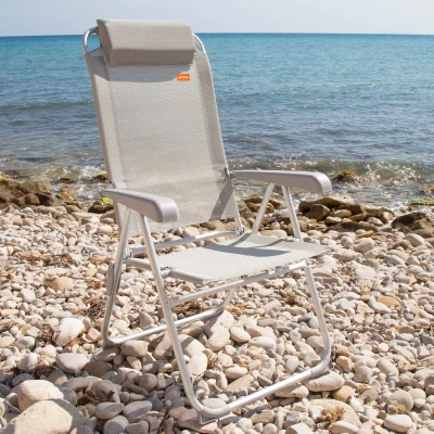 Silla Plegable Camping Multiposición Antivuelco con Cojín, 44x55x101 Cm, Gris