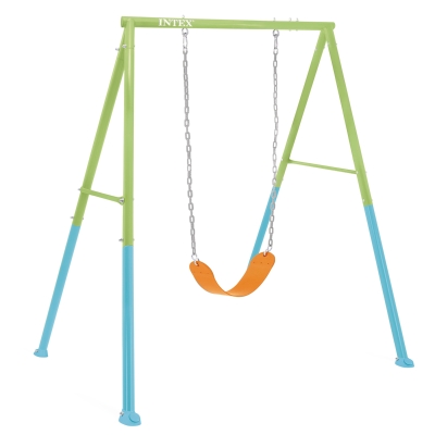 Columpio Infantil 2 en 1 con Asiento Reforzado y Cinturón, 170x235x200 Cm, Verde, Azul y Naranja