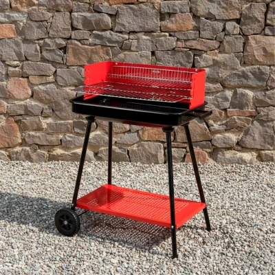 Barbacoa de Carbón Portátil Aktive Parrilla Regulable 4 Alturas, 66x44x85 Cm, Rojo y Negro