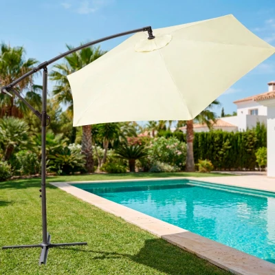 Parasol Excéntrico Banana Aktive Hexagonal, 300x245 Cm, Crema