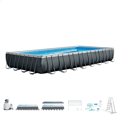 Piscina Desmontable INTEX Ultra XTR Frame con Depuradora y Clorador, 975x488x132 Cm, Gris