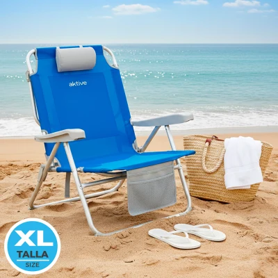 Silla de Playa Mochila XL Plegable 55x66x86 Cm, Azul