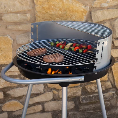 Barbacoa Portátil Redonda con Doble Parrilla y 4 Alturas Regulables, 51x51x82 Cm, Negro y Gris