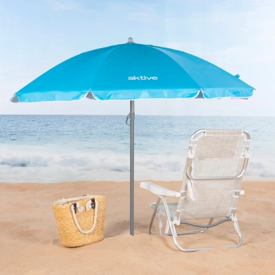Sombrilla Playa Aktive 8 Varillas, 180x180x180 Cm, Azul