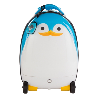 Trolley Infantil Teledirigido Pingüino, Maleta Rígida 5kg, 31x25x42 Cm, Azul y Blanco