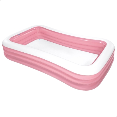 Piscina Hinchable Infantil Rectangular 3 Aros PVC 0,3 Mm, 305x183x56 Cm, Rosa y Blanco