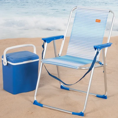 Silla de Playa Alta Plegable Soporta 110 Kg, 53x6x68 Cm, Azul a Rayas