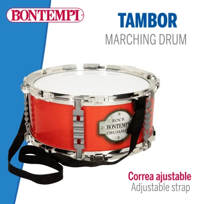 Tambor de Marcha Bontempi Doble Membrana con Baquetas y Correa, 30,5x13,5 Cm, Rojo