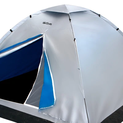 Tienda de Campaña 4 Personas Impermeable, 205x205x130 Cm, Gris y Azul