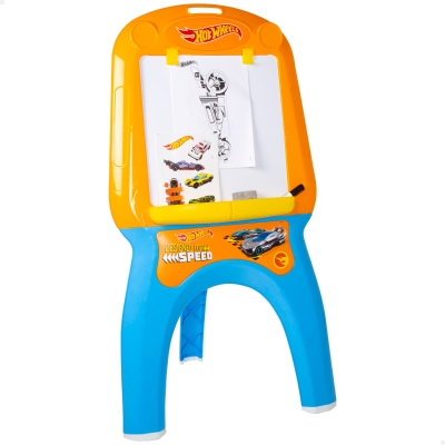 Pizarra Caballete Hot Wheels con Rotulador y Pegatinas, 57,5x7,5x61,0 Cm, Naranja y Azul