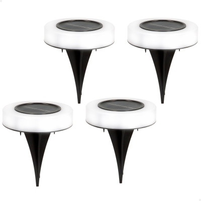 Pack 4 Focos Solares LED Baliza Removible, 10,5x10,5x11 Cm, Negro y Blanco