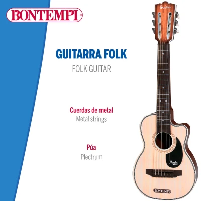 Guitarra Infantil Folk Bontempi 6 Cuerdas Afinables, 68 Cm, Madera