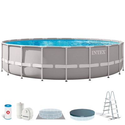 Piscina Desmontable Redonda Prisma Frame Intex con Depuradora, 610x132 Cm, Azul y Gris