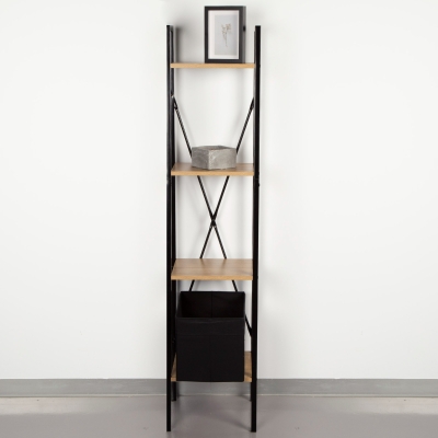 Estantería Escalera Acero y Madera 4 Estantes, 34x32x148 Cm, Negro