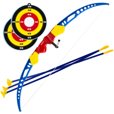 Set Tiro con Arco CB Toys, Arco 70 Cm y 3 Flechas con Ventosa, 22x4x70,5 Cm, Azul, Amarillo y Rojo