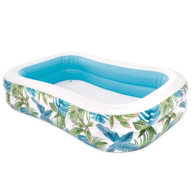Piscina Hinchable Estampada Tropical, 229x152x48 Cm, Verde y Azul