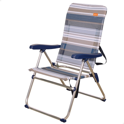 Silla Plegable de Playa Alta Reclinable 5 Posiciones, 47x62x90 Cm, Azul y Gris