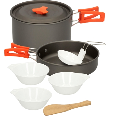 Set Cocina Camping Aktive Aluminio 8 Piezas Apilable, 16,7x16,7x8,9 Cm, Plateado