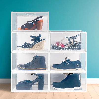 Pack 6 Cajas Zapatos Apilables Antivuelco 35x27x18,5 Cm, Semitransparente