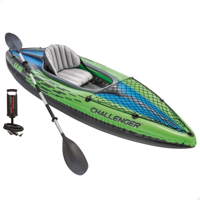 Kayak Hinchable Intex Challenger K1 con Remo y Bomba, 274x76x33 Cm, Verde, Negro y Azul