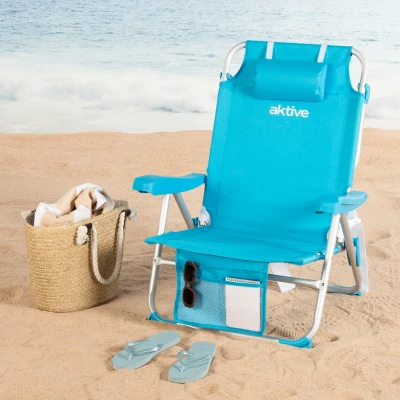 Silla Playa Baja Plegable Multiposición Aktive, 49x58x80 Cm, Azul