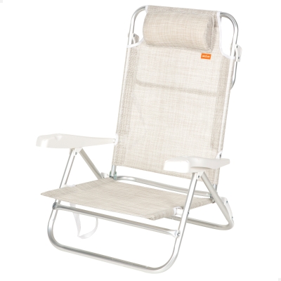 Silla de Playa Aktive Plegable Reclinable 8 Posiciones con Cojín y Asas, 74x12x65 Cm, Beige