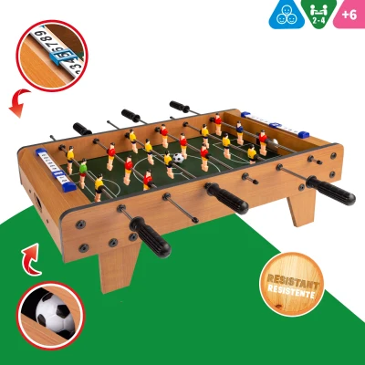 Futbolín de Madera Sobremesa 18 Jugadores, 60x30x20 Cm, Rojo y Amarillo