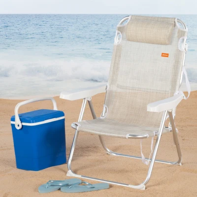 Silla de Playa Plegable 2 en 1 con Cojín Acolchado 48x60x90 Cm, Beige