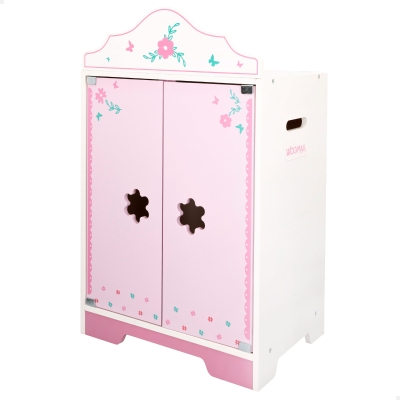 Armario de Muñecas de Madera Woomax, Cierre Magnético, 34x23x55 Cm, Rosa y Blanco