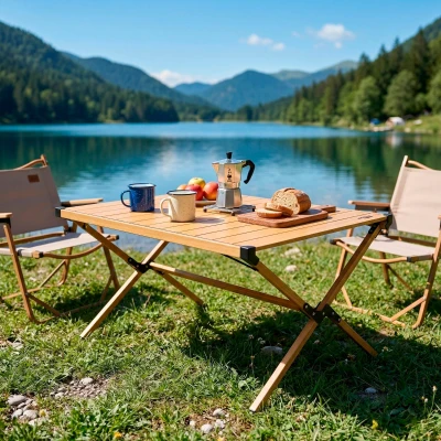 Mesa Plegable Glamping Desmontable con Bolsa de Transporte, 88,5x70,5x43 Cm, Tierra