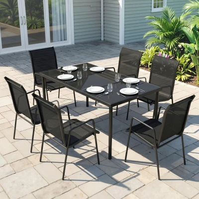 Outsunny Set da Esterno 7pz con 6 Sedie e Tavolino da Caffè Nero