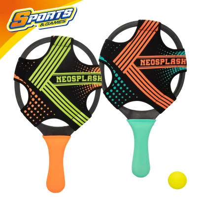 Set 2 Palas de Playa Neopreno y Plástico con Pelota, 21,5x38,5 Cm, Amarillo