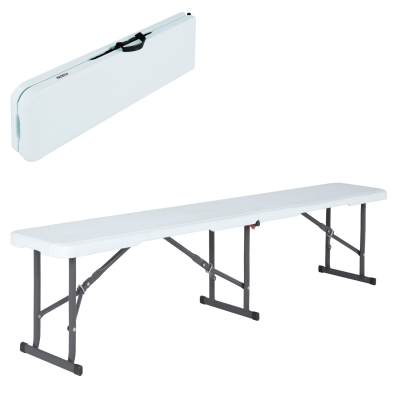 Banco Plegable Ultrarresistente 454 Kg con Protección UV, 183x29x42 Cm, Blanco