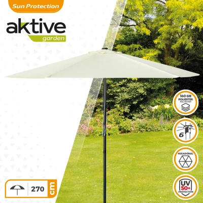 Sombrilla de Jardín Hexagonal con Doble Polea, Ø270 Cm, Crema