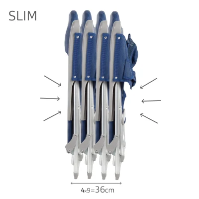 Silla de Playa Plegado Slim Multiposición con Cojín y Bolsillo, 47x58x87 Cm, Azul Marino