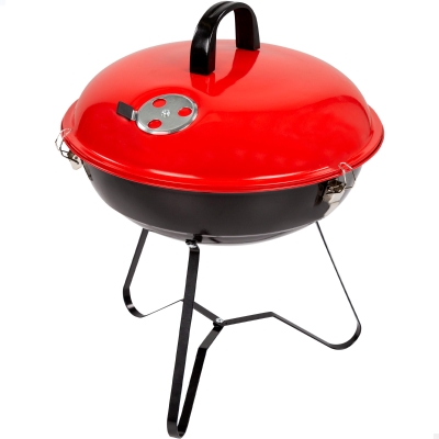 Barbacoa de Carbón Portátil con Tapa y Parrilla, 36x36x44 Cm, Negro y Rojo