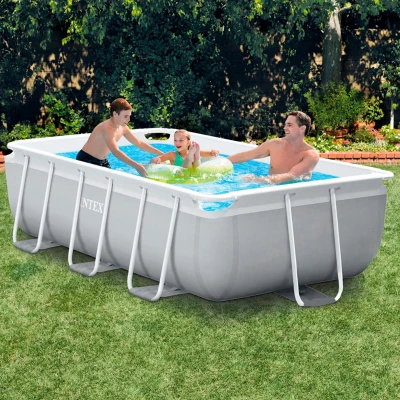 Piscina Elevada Rectangular Prisma Frame INTEX con Depuradora y Escalera, 300x175x80 Cm, Gris Claro