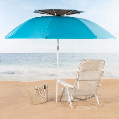 Sombrilla de Playa Antiviento Regulable 8 Varillas, 200x200x200 Cm, Azul