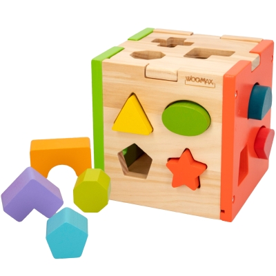 Cubo de Actividades de Madera 14 Figuras 15x15x15 Cm, Multicolor