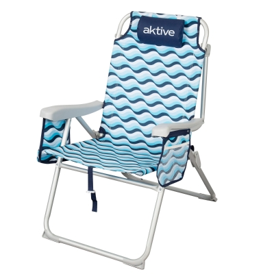 Silla de Playa Baja Plegable Multiposición XL Aluminio, 48x78x95 Cm, Azul